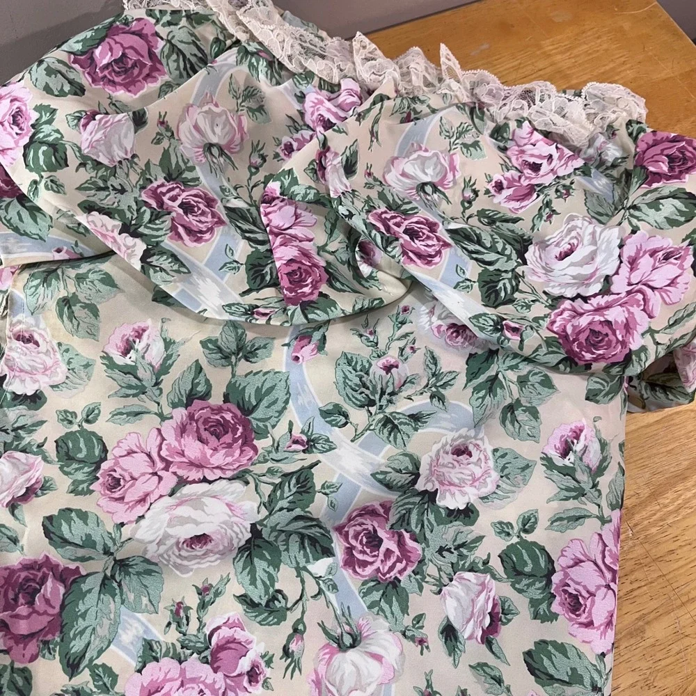 Vtg Excell Pink Rose Floral Lace Blouson Valance‎ Shower Curtain Cottagecore